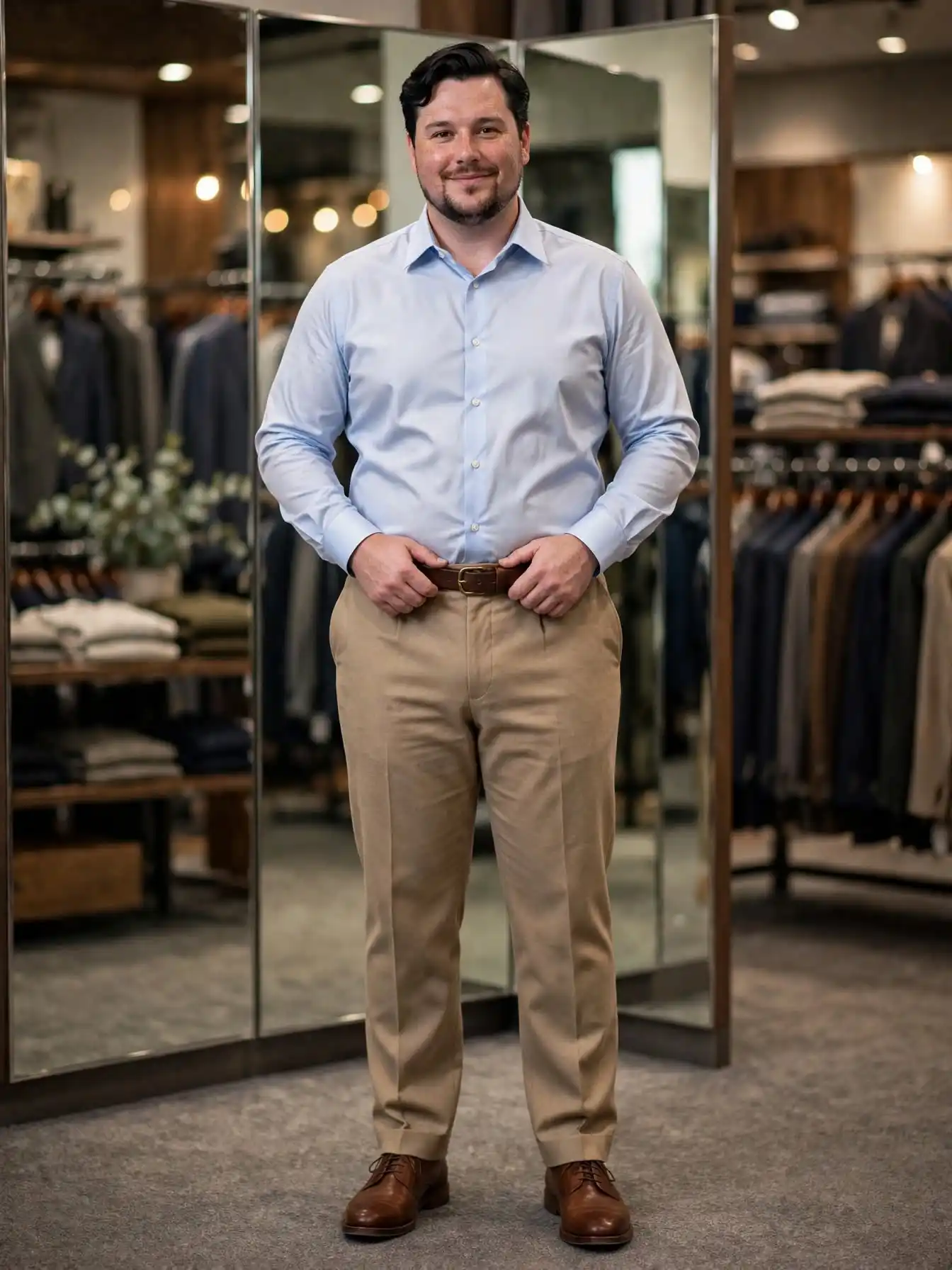 How to Dress for a Corporate Job as a Bigger Guy 4 Buy plus size trousers that sit at your navel, not under your belly