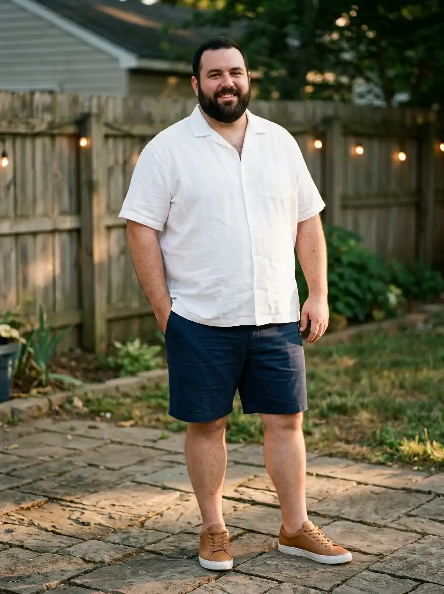 How to Dress for a Backyard Barbecue as a Bigger Guy 3 Choose shorts with a 7- to 9-inch inseam, or lightweight chinos if the party runs past sunset