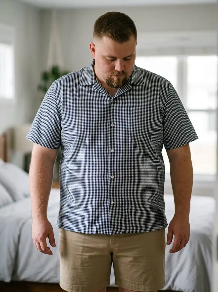 How to Dress for a Backyard Barbecue as a Bigger Guy 7 Measure where the shirt hem lands, aiming for mid-zipper untucked