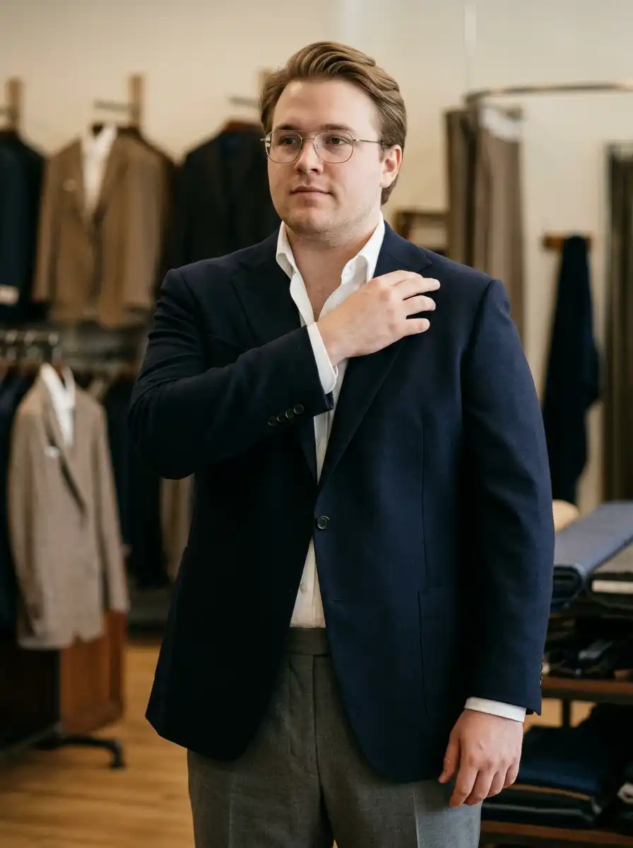 How to Dress for a Corporate Job as a Bigger Guy 5 Test the blazer shoulder seam