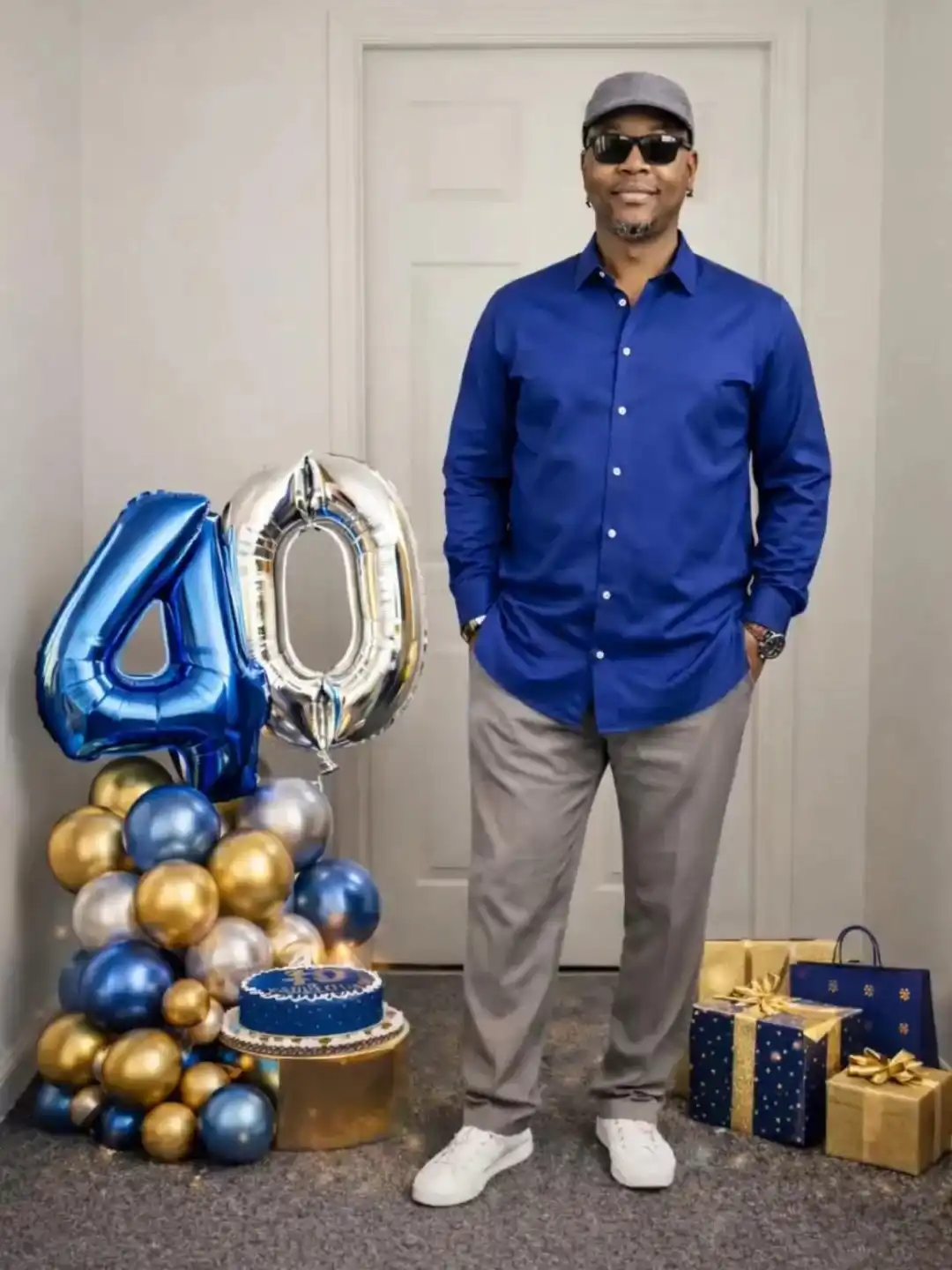 A Bold Blue Shirt That Matches the Birthday Party Theme