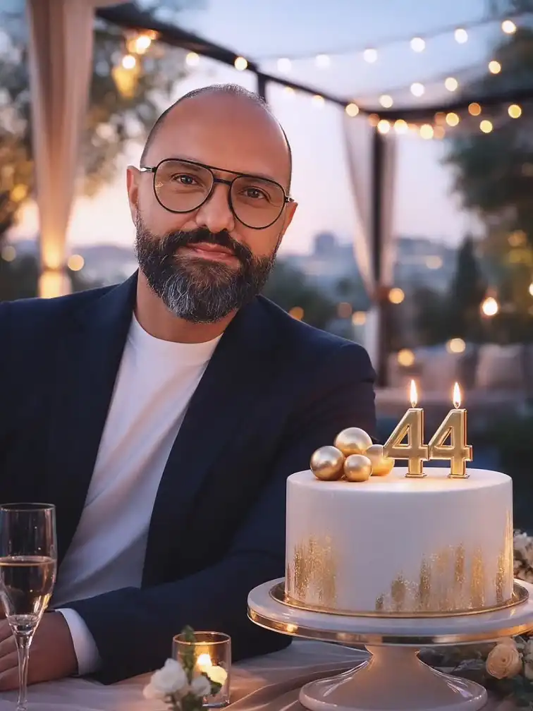 Navy Blazer Over a White Tee for a Rooftop Birthday Dinner
