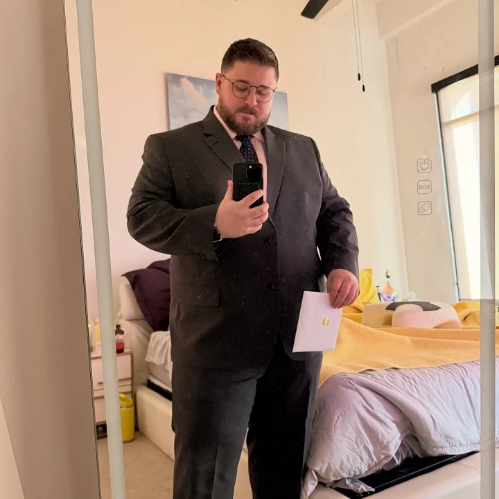 Charcoal Suit With a Blush Shirt for a Softer Daytime Ceremony