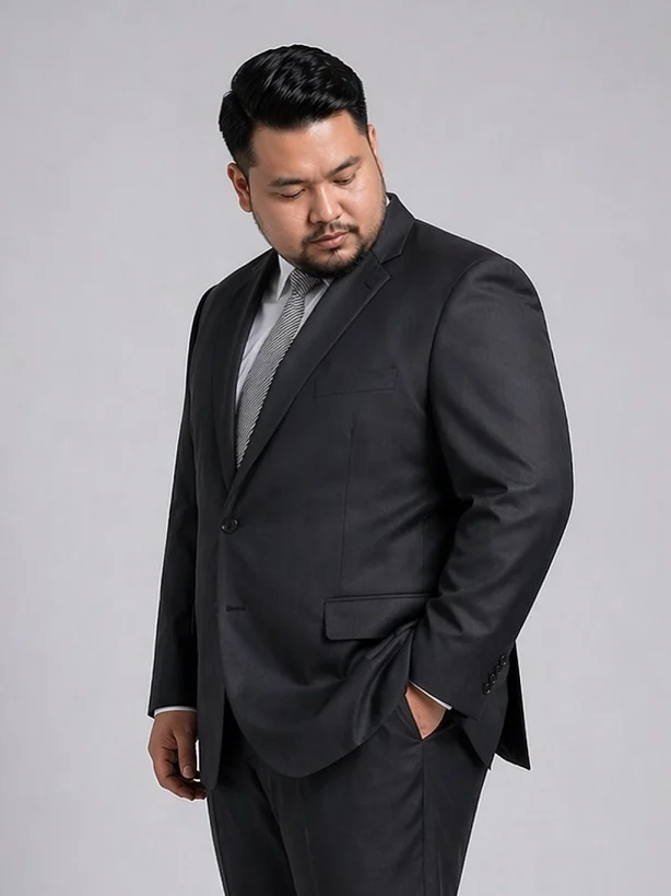 Dark Charcoal Suit With a Striped Tie and Nothing Else