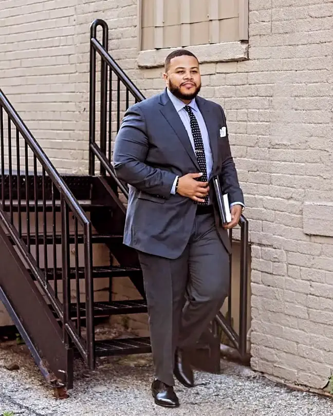 18 Winter Office Outfits for a Bigger Frame 12 Mid Grey Suit With a Small Dot Tie for Walking Into the Office