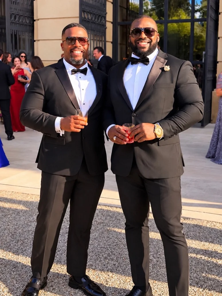 Two Black Tuxedos, One Satin Lapel and One Matte