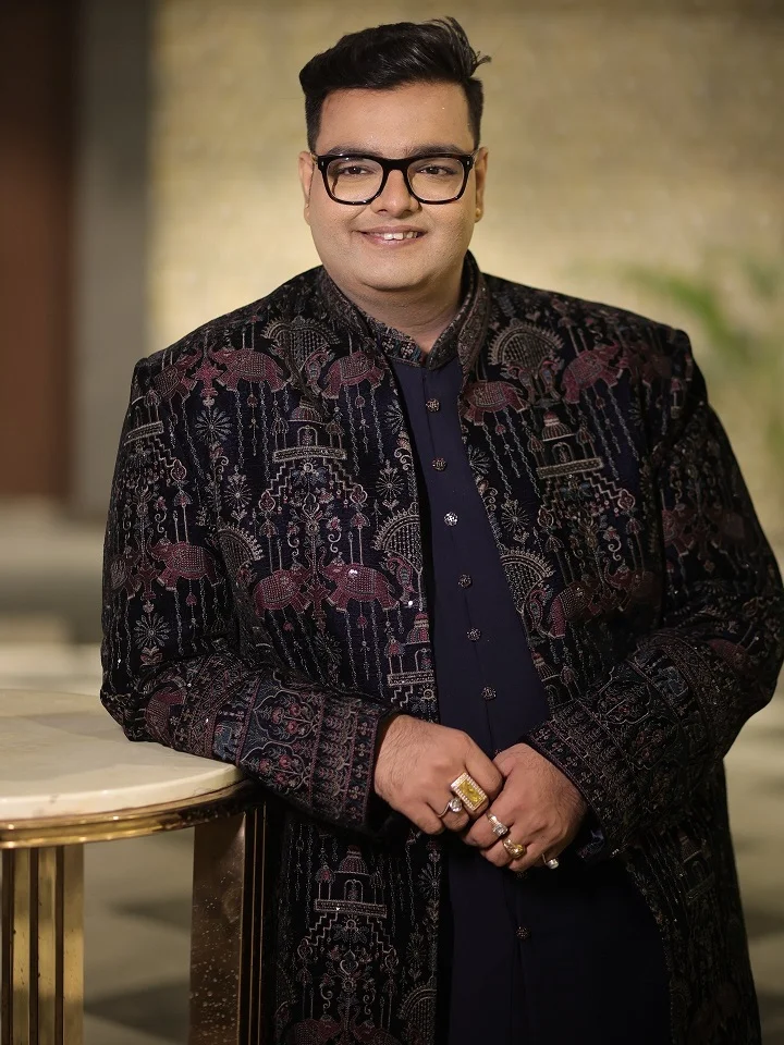 Embroidered Sherwani Over a Plain Navy Kurta